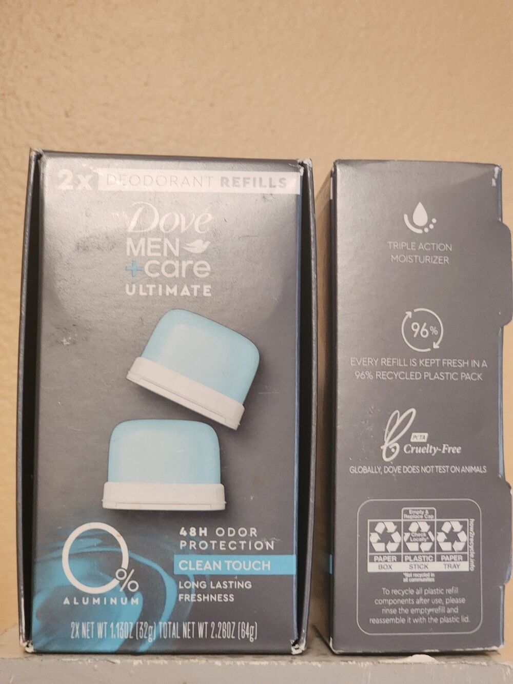 2 Box/4 Pc Dove Men+Care Ultimate Refillable Deodorant Clean Touch, 0% Aluminum - Picture 4 of 4
